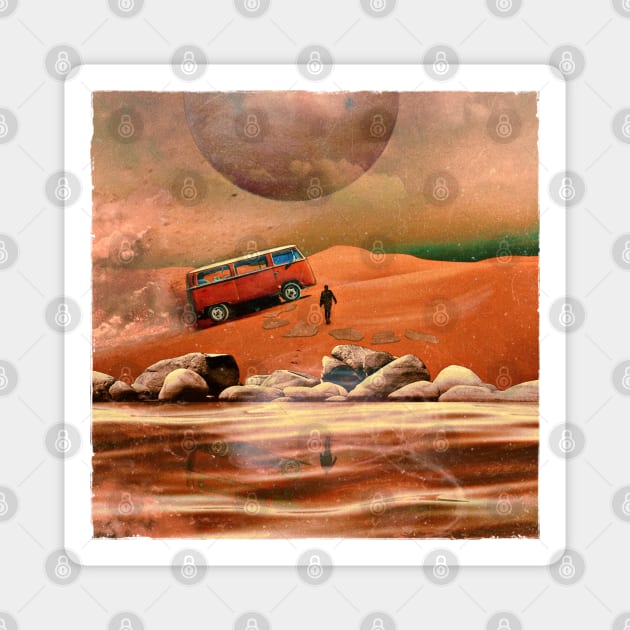 Surreal Science Fiction Alien Planet with Camper Van and Traveler Magnet by OrionLodubyal