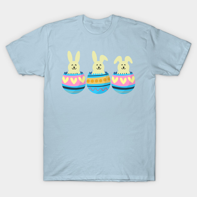 Disover Three Easter Smiling Bunnies in Colorful Eggs - Easter Bunny Egg - T-Shirt