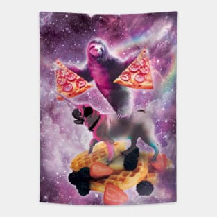 Space Pizza Sloth On Pug Unicorn On Waffles Tapestry