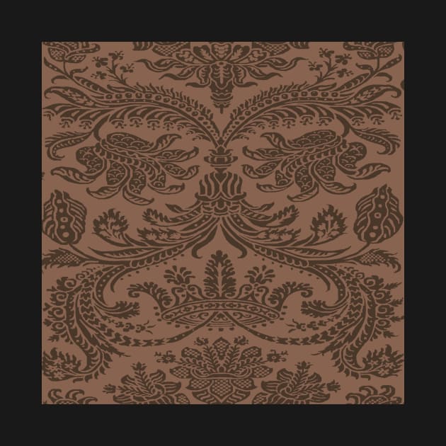 Chocolate Brown on Dark Tan Royal Medieval Damask Scrolls by JamieWetzel