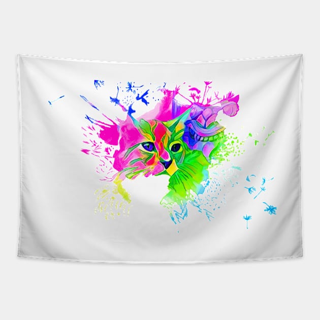 Psychedelic Cat Tapestry by Adamhass