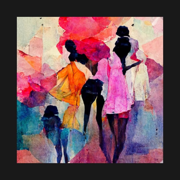 Abstract design of ladies wearing colorful dresses. by Liana Campbell