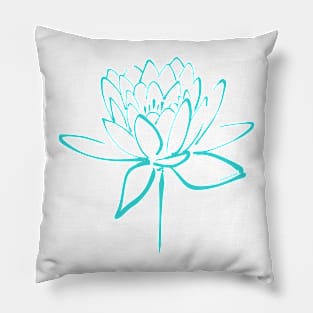 Lotus Blossom Calligraphy Cyan Pillow