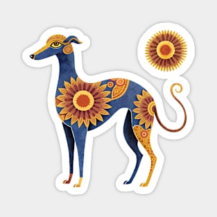 Greyhound dog with boho sunflower pattern Magnet