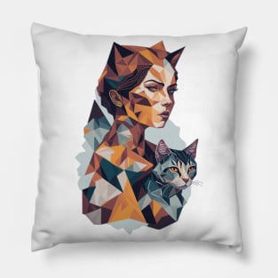 Geometric Woman with Cat abstract design Pillow