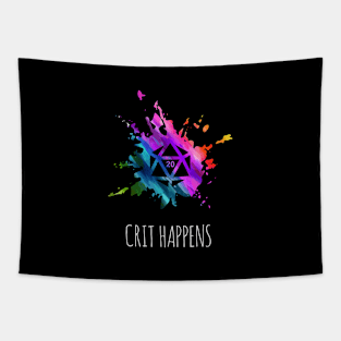 Crit Happens - rainbow & white - LGBTQ+ ttrpg dice Tapestry