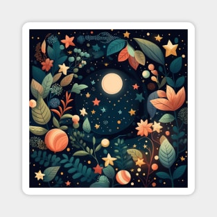 14. Celestial Bohemian Flowers Aesthetic Design Stars Moon Floral Cosmic Pattern Magnet