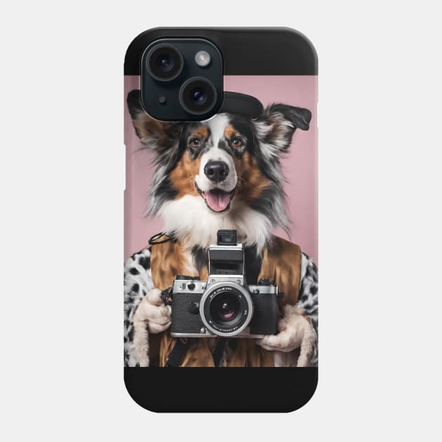 Bad AI photographer dog | Australian Shepherd T-Shirt Phone Case by Rainbow Kin Wear