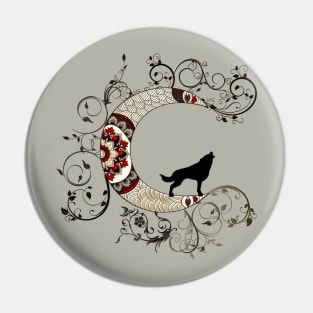 Wonderful mandala moon with wolf Pin