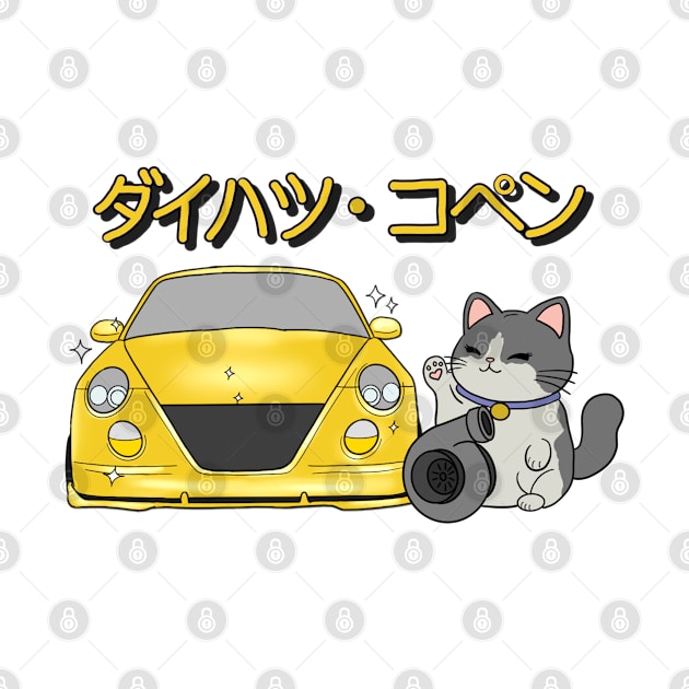 Yellow Daihatsu Copen & Maneki-Neko by Sakuraarts