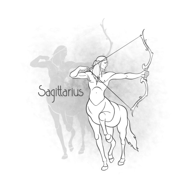 Zodiac sign Sagittarius - Black and white lineart by Red Fody