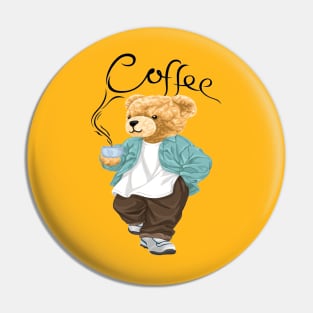 CUTE BEAR DRIKING COFFEE Pin