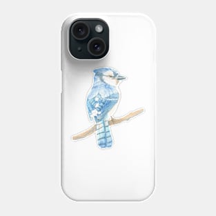 blue jay watercolor bird portrait Phone Case