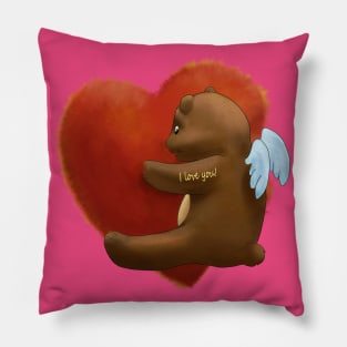 Teddy bear hug heart Pillow