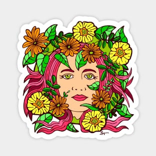 Wild Pink Floral Garden Girl Magnet