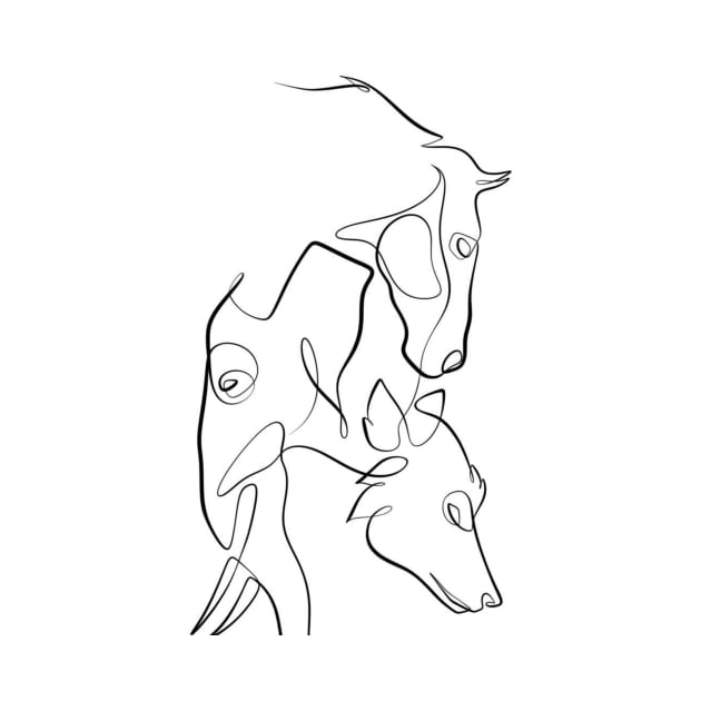 horse elephant wolf sketch by kausar the line