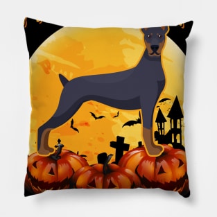 Dobermann Dog Scary Pumpkin Moon Halloween Pillow