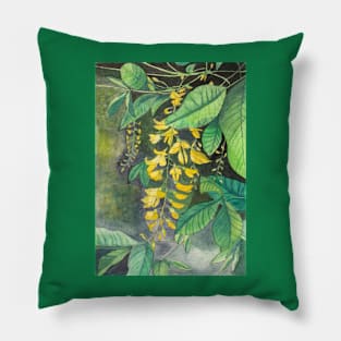 Laburnum flowers and leaves watercolor painting Pillow