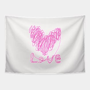 love, heart, happy valentine day, one line drawing Tapestry