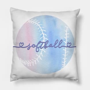 I Love Softball Pastel Purple Watercolor Aesthetic Pillow