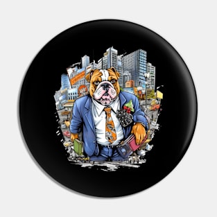 Accountant English Bulldog t-shirt design, a bulldog wearing a suit and carrying a briefcase Pin