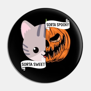 Sorta Sweet Sorta Spooky Funny Halloween Skeleton Pumpkin Cat Lover Pin