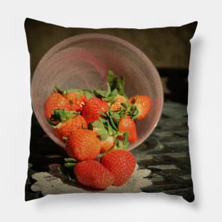 Strawberries in a Glass Bowl - Old World Stills Series Pillow