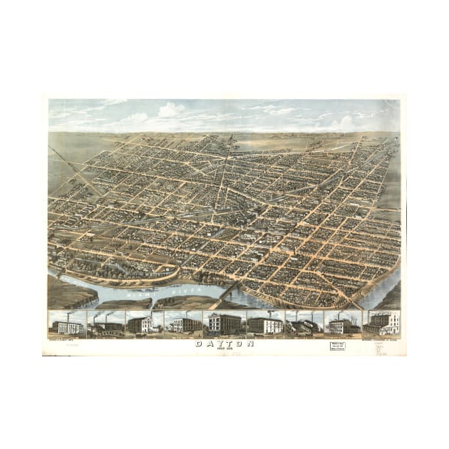 Vintage Pictorial Map of Dayton Ohio (1870) by Bravuramedia