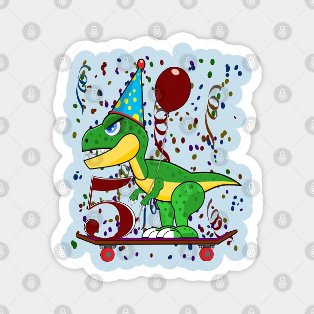 Kids Five 5 Years Old Dinosaur Birthday Magnet by Mindseye222