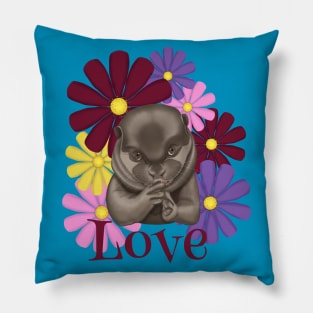 Love. Otter with flowers. Pillow