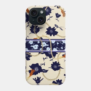 Floral pattern with gold chains, tassels, belts Phone Case