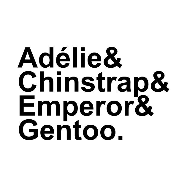 Adélie, Chinstrap, Emperor, Gentoo (Black) by brendalee