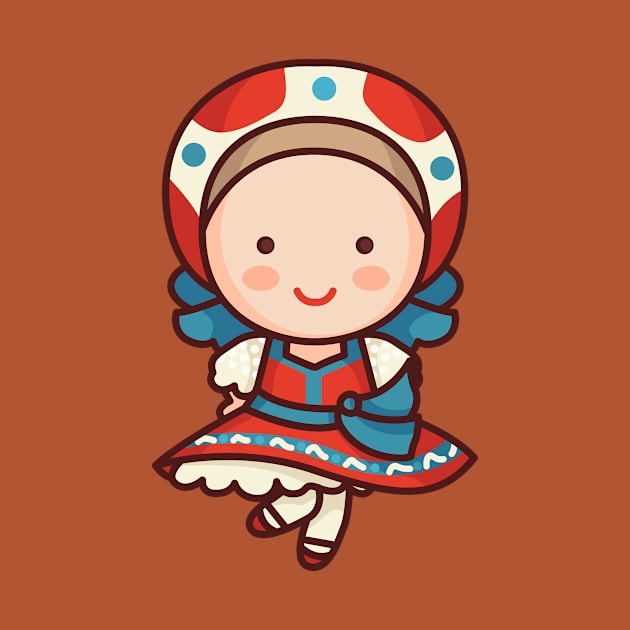 Cute Russian Village Girl in Traditional Clothing Cartoon by SLAG_Creative