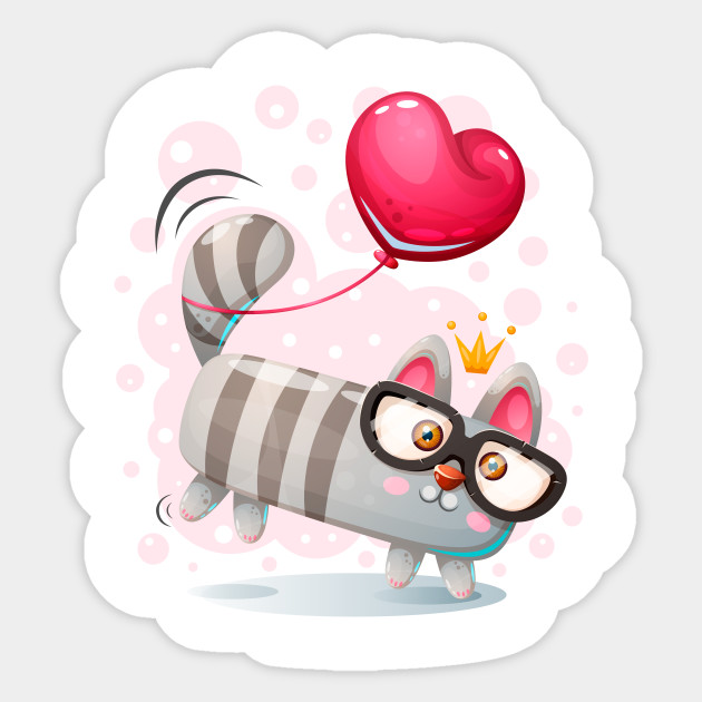 Cat And Balloon Cat Sticker Teepublic Uk