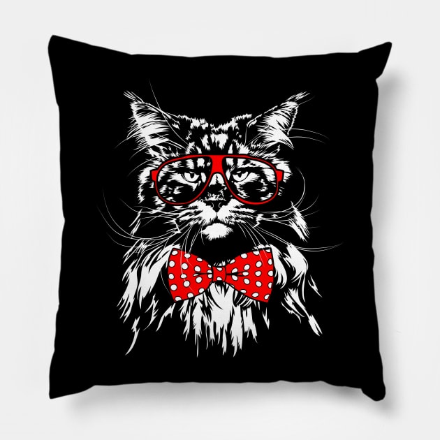 Maine Coon with glasses cool cat Pillow by wilsigns