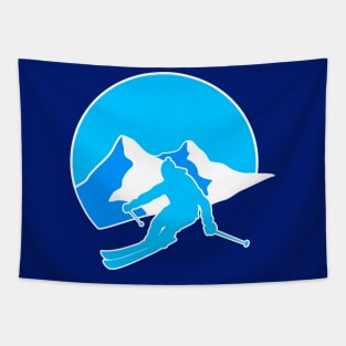 Skier Motif in Blue Tapestry