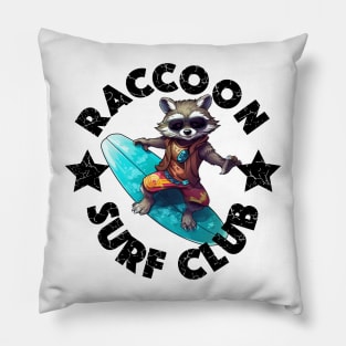 Raccoon Surfing - Surf Club (Black Lettering) Pillow