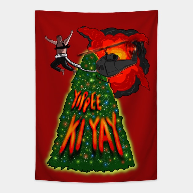 Die Hard Movie Nakatomi Christmas Tree Tapestry by Jamie Collins