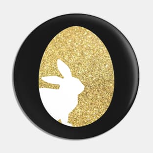 Easter Bunny Silhouette in Gold Faux Glitter Easter Egg Pin