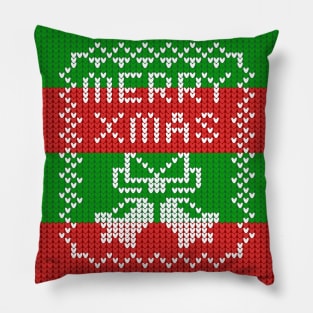 Ugly sweater pattern jingle bells Merry Xmas text Pillow