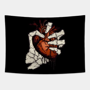 Skeleton Hand Squeezed Heart Tapestry