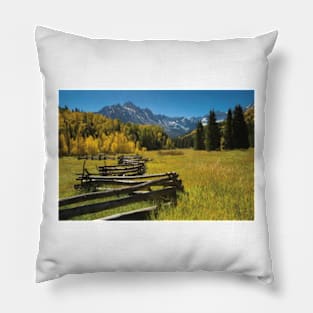 Wooden Fence In A Forest Maroon Bells Maroon Creek Valley Pillow