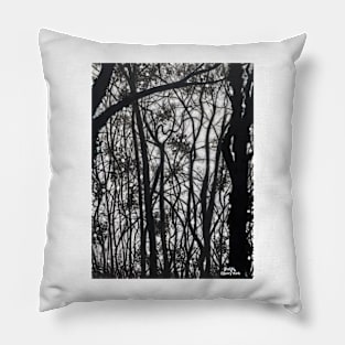 'BLACK TREES AGAINST GREY SKY' Pillow