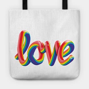 Love 3D Text Lettering Rainbow Gay Pride Flag Tote