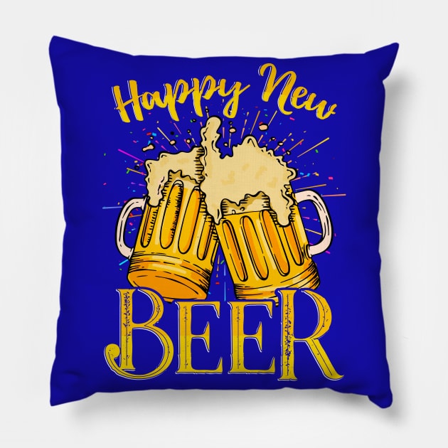 Happy New Beer Funny Happy New Year Pillow by aneisha