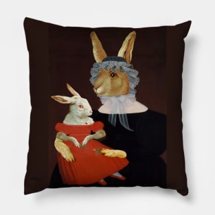 Old-fashioned Easter Rabbits in Dresses and Bonnets Pillow