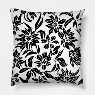 White and Black Floral Lino Print Pillow