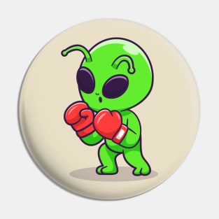 Cute Alien Boxing Cartoon Pin