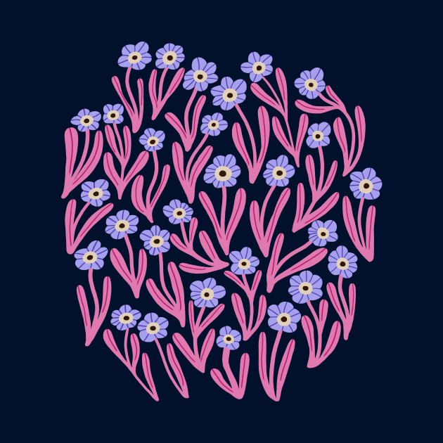 Cute minimalist ditsy flowers in blue and pink by Natalisa
