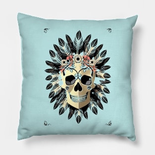 skull with feathers Pillow